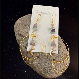 Seaglass Beaded Gold Chain Hoops